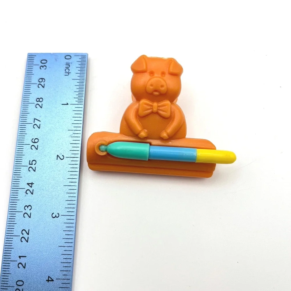 Vintage Orange Pig Clip Magnet‎ with Blue Yellow Pen Holder Desk Accessory